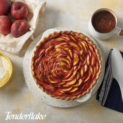 Caramel Peach Pie made with Tenderflake product